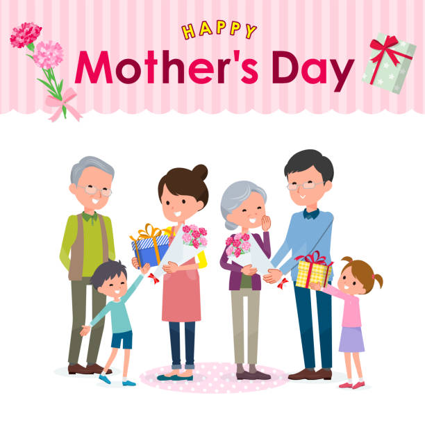 ilustrações de stock, clip art, desenhos animados e ícones de present for loved ones_mother's day family - mother gift