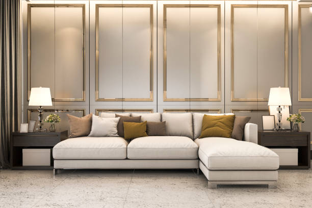 istock 3d rendering nice soft sofa near luxury golden decor 937434866