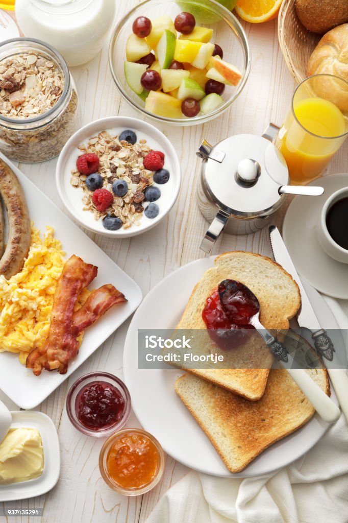Breakfast: Breakfast Table Still Life Breakfast Stock Photo