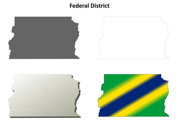 Vector illustration of Federal District blank outline map set