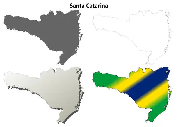 Vector illustration of Santa Catarina blank outline map set
