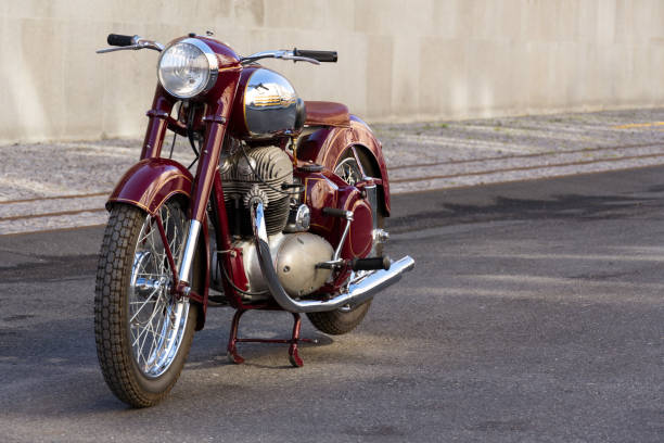 Czech motorcycle Jawa 500 OHC from years 1952-1958 stands on road Prague, Czech Republic - March 8, 2018: Czech motorcycle Jawa 500 OHC from years 1952-1958 stands on road on March 8, 2018 in Prague, Czech Republic. former czechoslovakia stock pictures, royalty-free photos & images