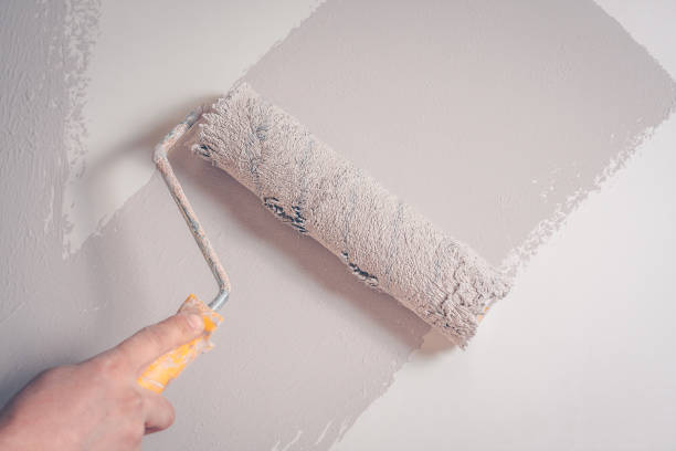 istock The painter paints the wall with a fur roller, a backdrop, a background 937459330