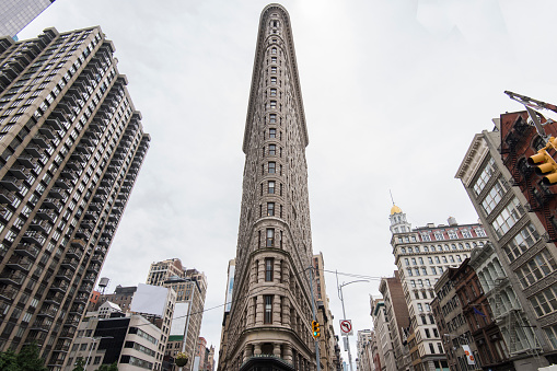 Front view of the Flatiron Building at midtown Manhattan, USA