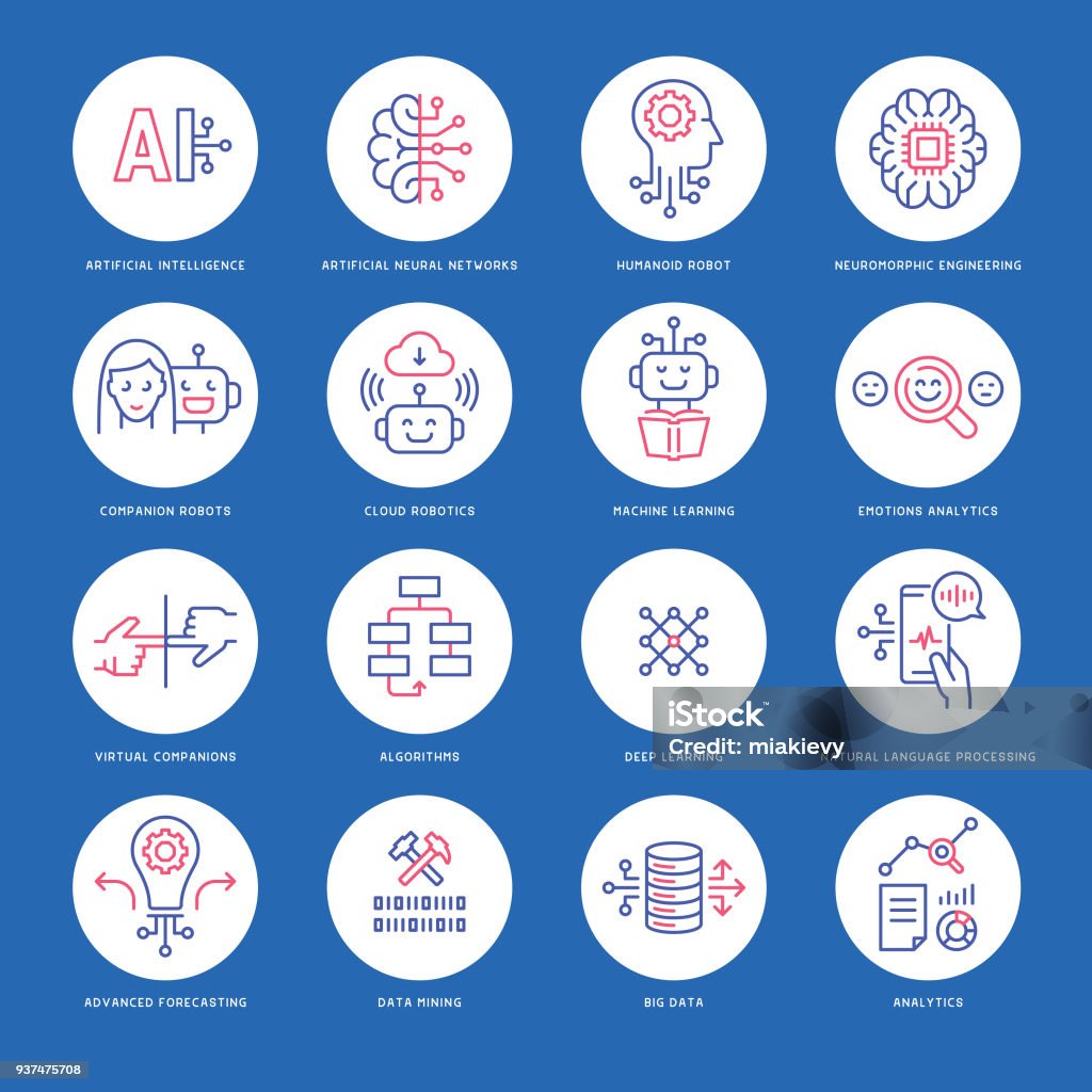 Artificial intelligence icons Editable set of vector icons on layers. Icon Symbol stock vector