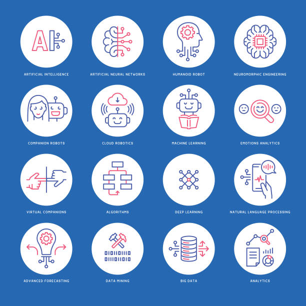 Artificial intelligence icons Editable set of vector icons on layers. vector machine learning stock illustrations