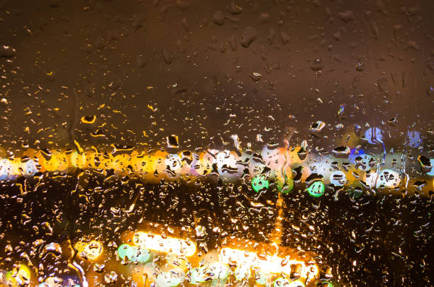 istock Rain drops on window with street bokeh lights. 937482768