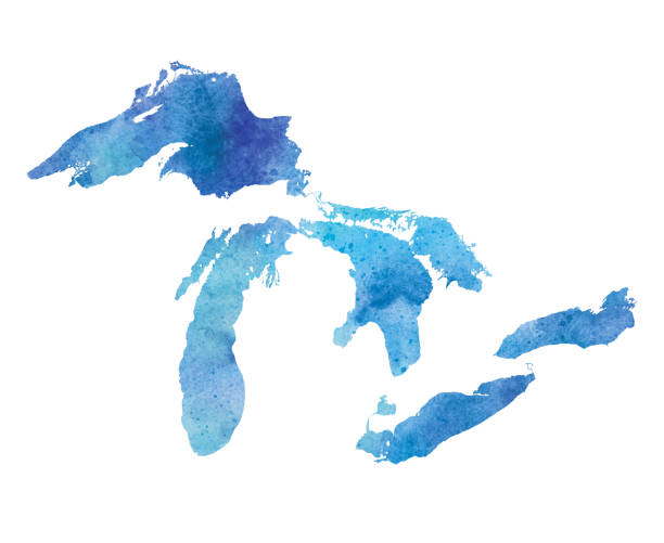 illustrazioni stock, clip art, cartoni animati e icone di tendenza di mappa acquerello dei grandi laghi - great lakes