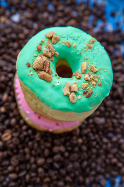 Donuts donuts on a dark coffee background.
