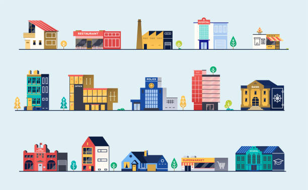 şehir binaları kümesi - fabrika illüstrasyonlar stock illustrations