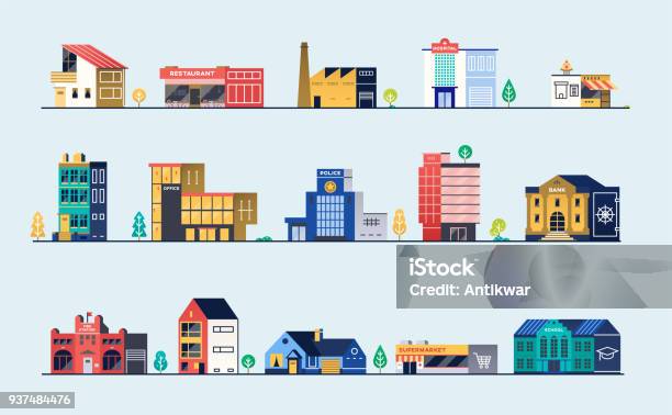 Set Of City Buildings Stock Illustration - Download Image Now - Building Exterior, Construction Industry, Business