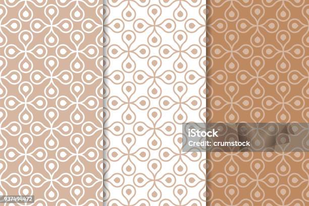 Brown And White Geometric Ornaments Set Of Seamless Patterns Stock Illustration - Download Image Now