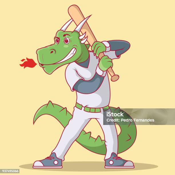 Baseball Dragon Mascot Woth A Bat Vector Illustration Stock Illustration - Download Image Now