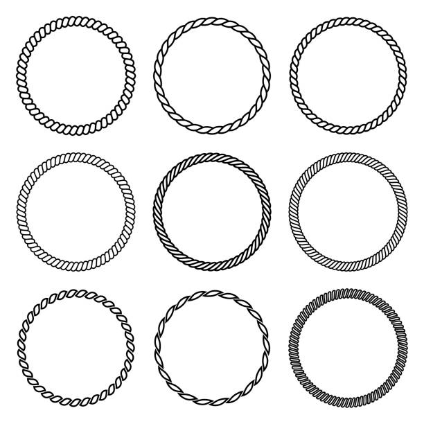 векторный набор круглой веревочной рамы в морском стиле. коллекция толстых и тонких кругов, изолированных на белом фоне, состоящем из плете - rope stock illustrations