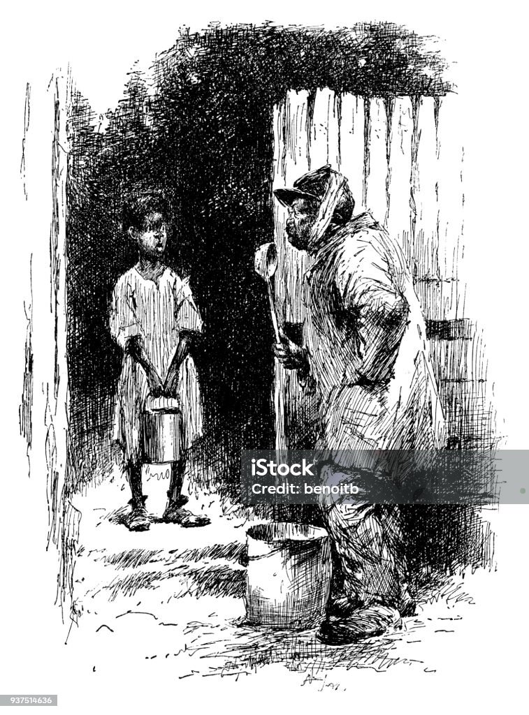 Poor child asking for water Poor child asking for water - Scanned 1887 Engraving Homeless Person stock illustration