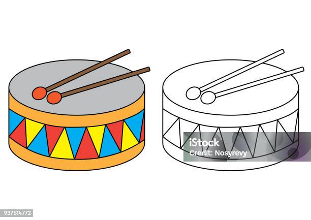 Drum Coloring Page Educational Game For Preschool Children Stock Illustration - Download Image Now