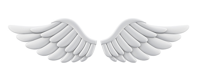 White Angel Wings isolated on white background. 3D render