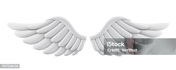 White Angel Wings Isolated Stock Photo - Download Image Now - Animal Wing, Costume Wing, Three Dimensional