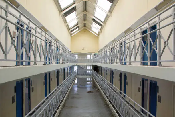 Prison hallway and bars in an abandoned Penitentiary