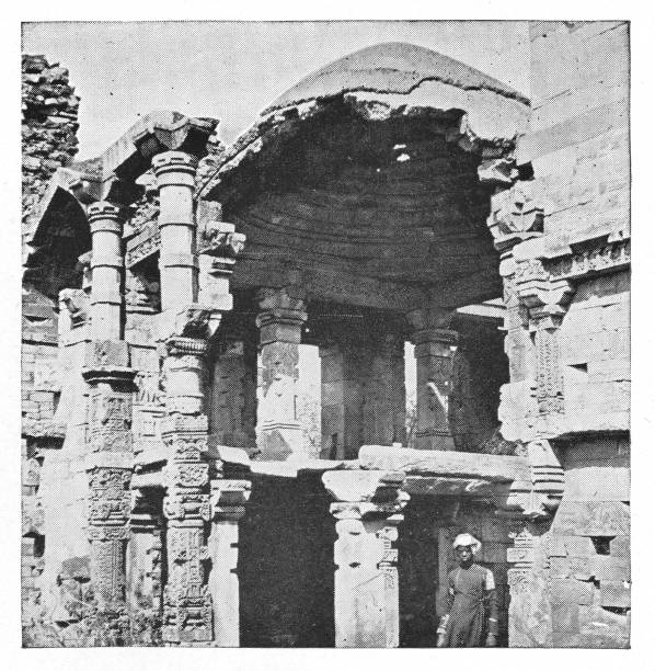 Ruins in Delhi, India during the british era. Vintage halftone circa late 19th century.