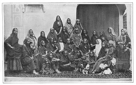 Group of Women teachers in Agra, India during the british era. Vintage halftone circa late 19th century.