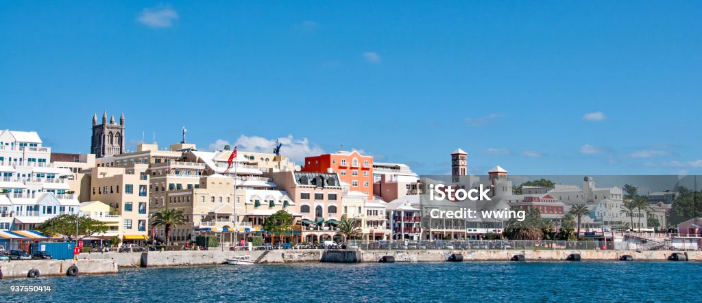 Hamilton, Bermuda waterfront and Front Street Hamilton, Bermuda waterfront and Front Street taken from the harbor Bermuda Stock Photo