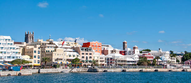 Hamilton, Bermuda waterfront and Front Street Hamilton, Bermuda waterfront and Front Street taken from the harbor hamilton on stock pictures, royalty-free photos & images