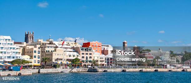 Hamilton Bermuda Waterfront And Front Street Stock Photo - Download Image Now - Bermuda, Hamilton - Bermuda, Front Street - Bermuda