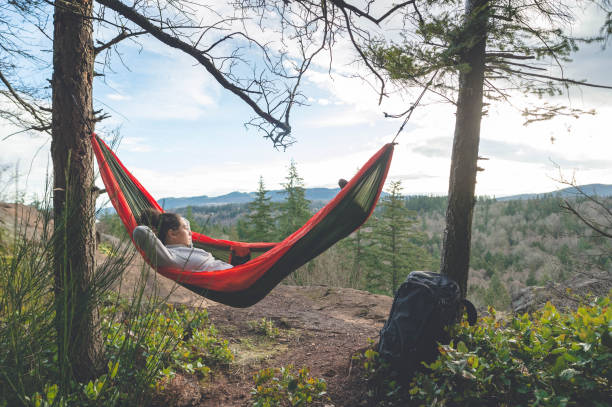 istock A young woman relaxes in a hammock in the forest 937550544