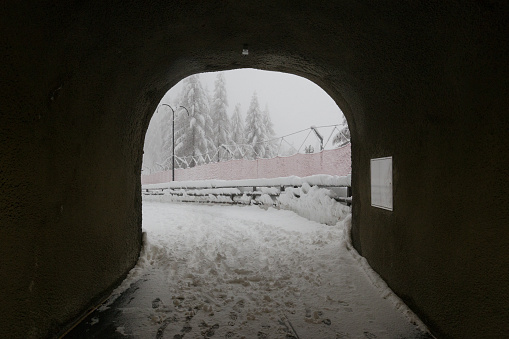 A tunnel in Zermatt Switzerland enables walkers to make it safely across an area known for avelanches