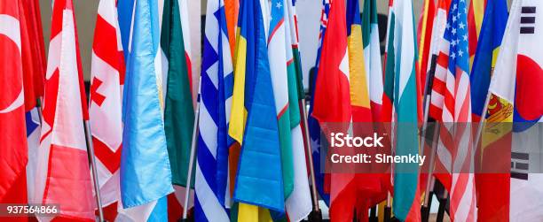 International Flags In A Row Stock Photo - Download Image Now - Global Business, Global, Flag