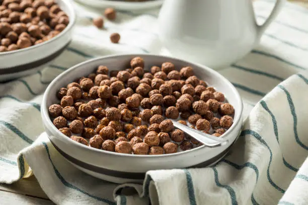 Sweet Cocoa Chocolate Sugar Cereal Puffs with Milk