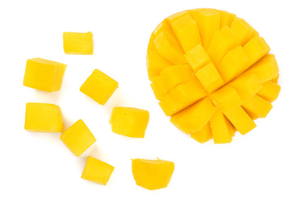 istock half of Mango fruit isolated on white background close-up. Top view. Flat lay 937574912