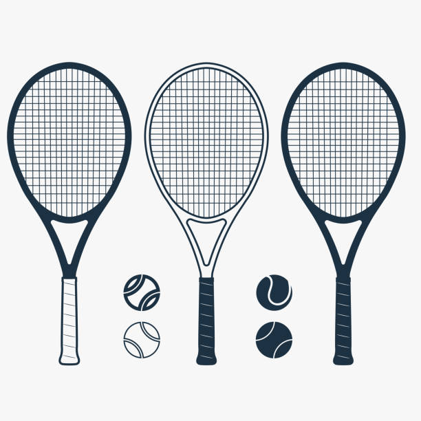 illustrazioni stock, clip art, cartoni animati e icone di tendenza di racchetta da tennis e palla, vettore - racquet strings