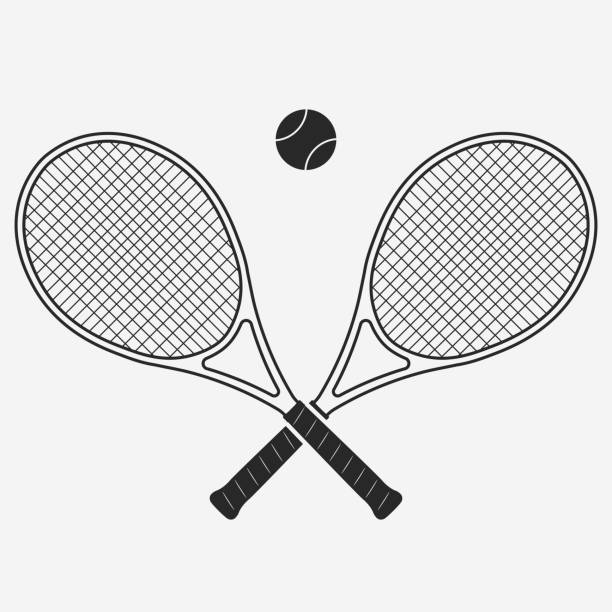 illustrations, cliparts, dessins animés et icônes de raquette de tennis et boule, vector - shadow lifestyles leisure activity court