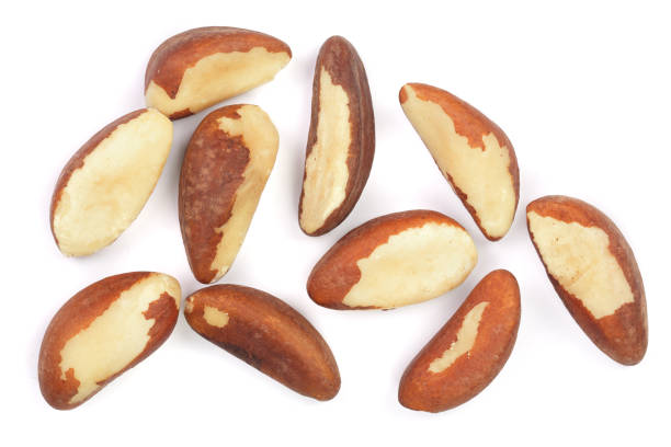 istock Brazil nuts isolated on white background closeup. Top view. Flat lay 937579806