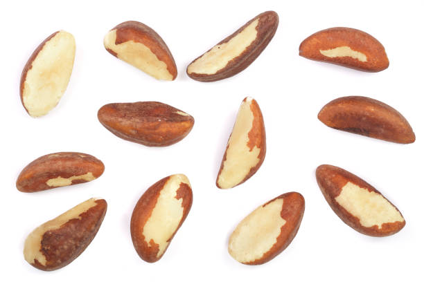 istock Brazil nuts isolated on white background closeup. Top view. Flat lay 937579826