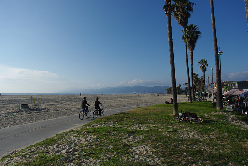 Los Angeles, California, USA - January 14, 2011: building of beach patrol on public Venice Beach, Los Angeles, California, USA. Picturesque coast of the Pacific Ocean and the center of youth culture and recreation. Pacific Coast in California, USA