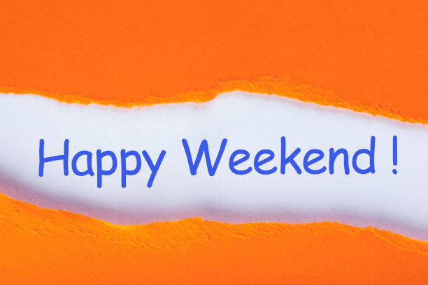 istock Happy Weekend - Hand writing text on a piece of paper on orange torn envelope background 937587388