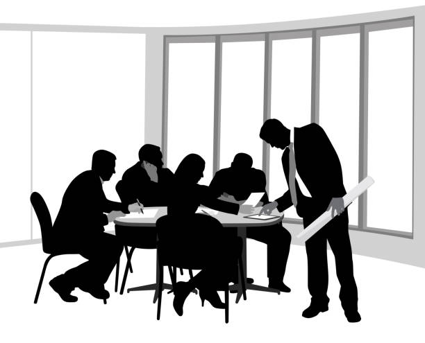 회의실 회의 계획 - men inside of suit silhouette stock illustrations