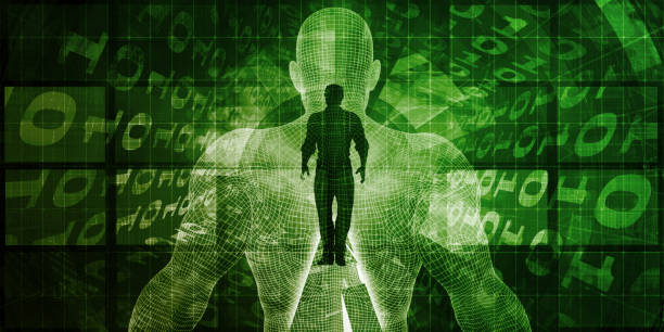 Brain Computer Interface Brain Computer Interface with Square Digital Art Blocks neuropsychology stock pictures, royalty-free photos & images