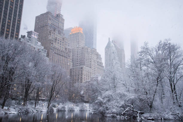 North eastern snow storm in the skyline in New York
