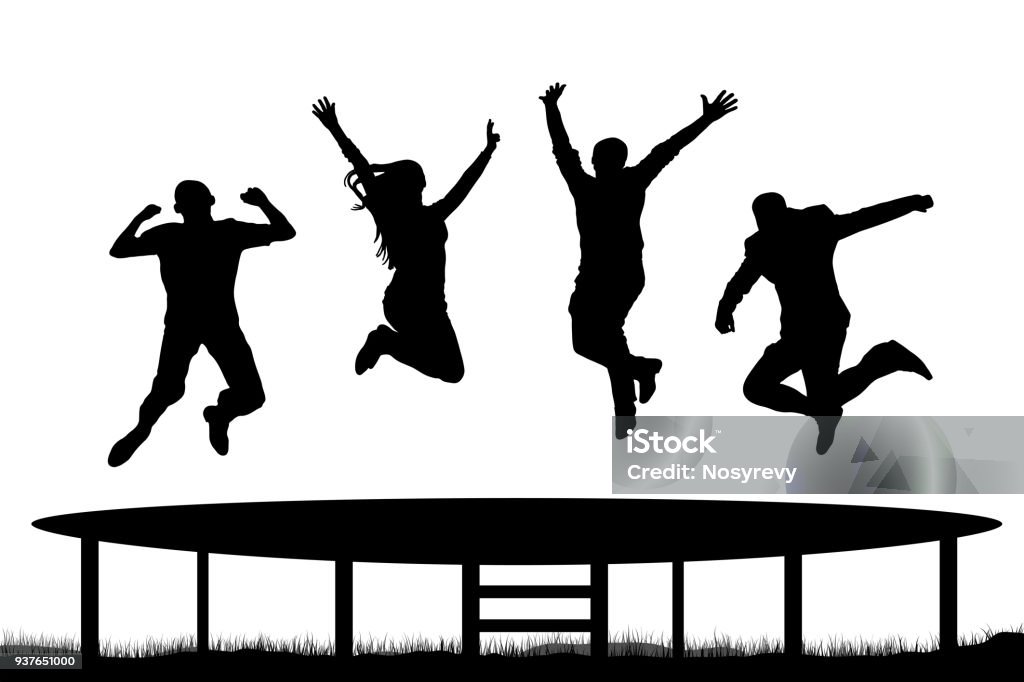 Personas de silueta salto de trampolín - arte vectorial de Saltar - Actividad física libre de derechos