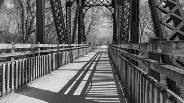istock Old Bridge converted into a park trail; black and white 937656012