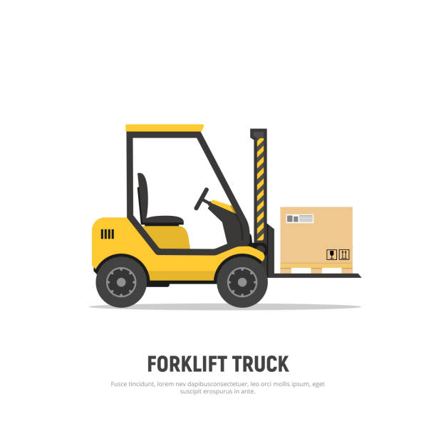 Isolated forklift truck with boxes on pallet on white background. Shipping. Distribution warehouse. Cargo delivery. Icon forklift. Vector illustration in flat style. Isolated forklift truck with boxes on pallet on white background. Shipping. Distribution warehouse. Cargo delivery. Icon forklift. Vector illustration in flat style. forklift truck stock illustrations