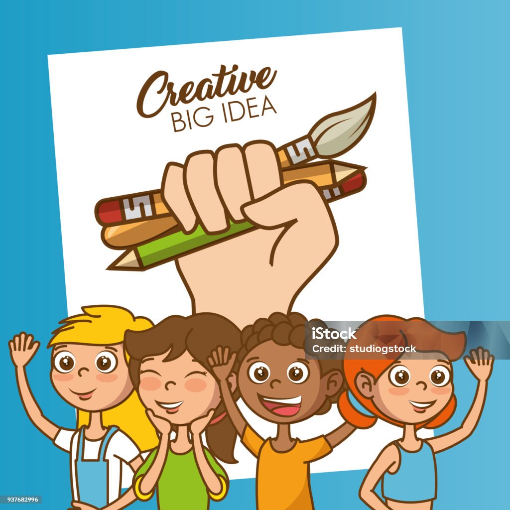 Large Creative Kids With Creative Big Idea Stock Illustration - Download Image Now ...