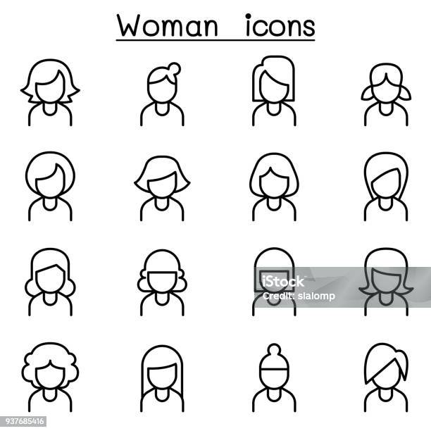 Set Round Line Icons Different Female Stock Vector (Royalty Free) 635619386