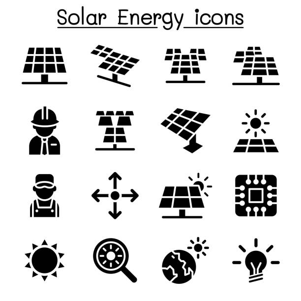 ilustrações de stock, clip art, desenhos animados e ícones de solar energy industrial icon set - solar panel