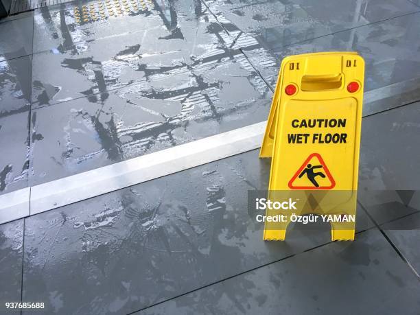 Wet Floor Sign Stock Photo - Download Image Now - Flooring, Wet, Caution Wet Floor