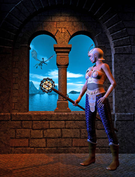 istock The warrior queen with the magic scepter awaits the arrival of her dragon 937685924